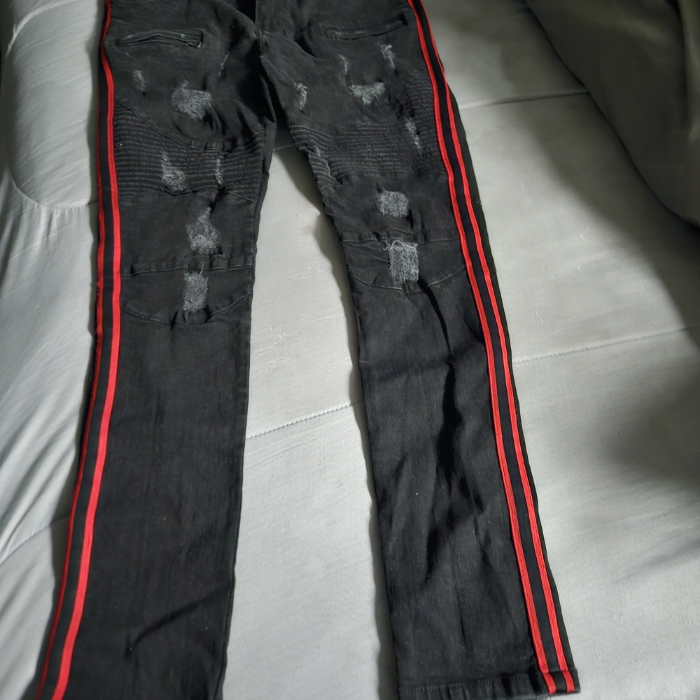 Indigo Black Skinny Jeans with Red Stripes